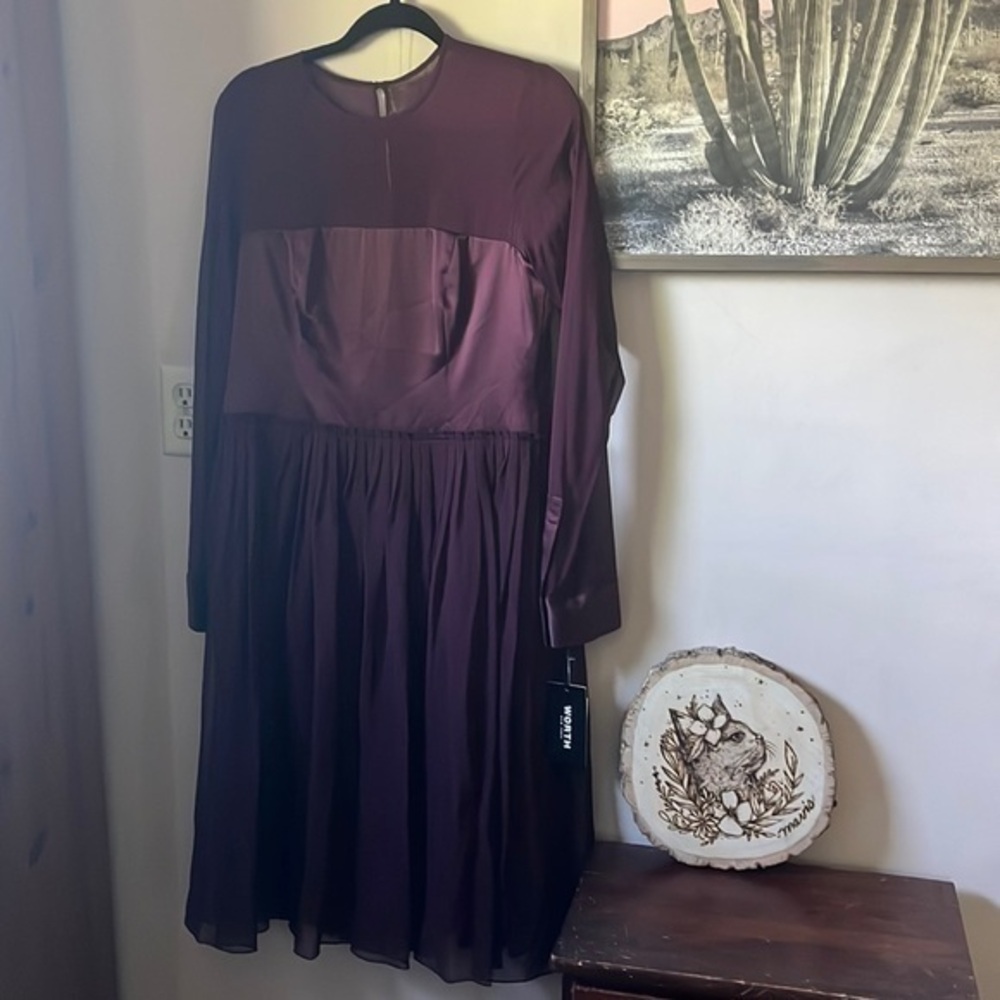 NWT Worth New York “Carnelian” Silk Pleated Cocktail Midi Dress Size 8